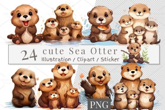 24 Sea Otter Clipart Sticker, PNG 864: A Versatile Digital Asset for Creative Projects