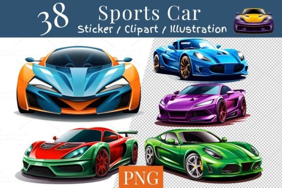 38 Sports Car Clipart Sticker, PNG 809: A Digital Asset for Creative Projects