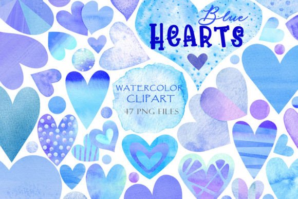 Blue Hearts Watercolor Set for Creative Design