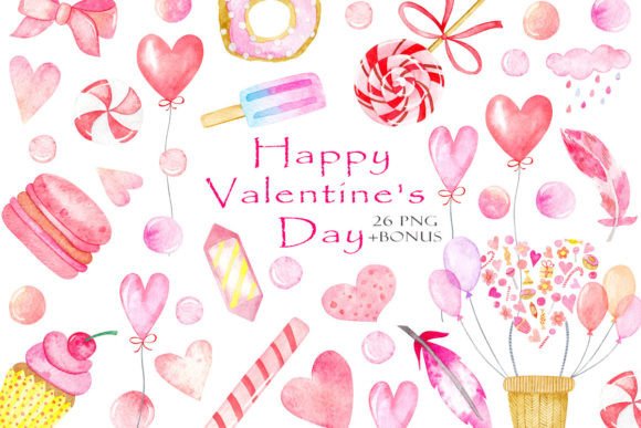 Explore the Set of Pink Elements for Valentine's Day and Watercolor Collection