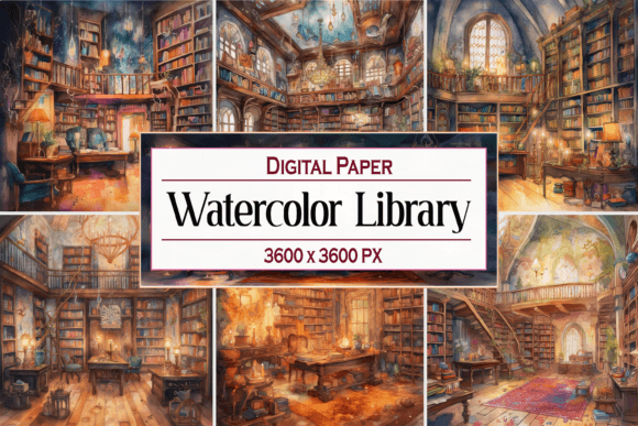 Watercolor Magical Library Backgrounds